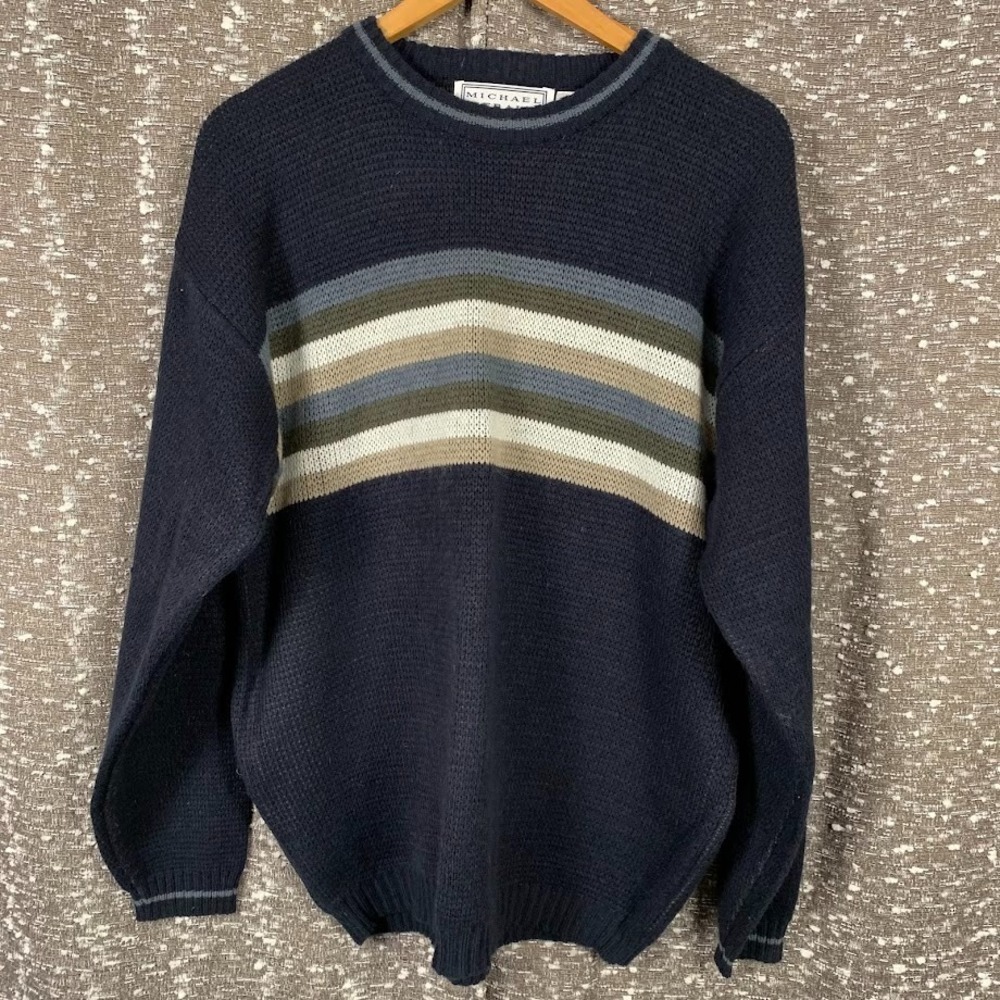 Vintage Y2K Michael Gerald Striped Knit Sweater Grandpacore Retro Men's XL‎